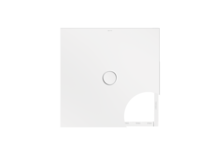 Plateau de douche, vue du dessus, évacuation au centre, sans pente arrière, couleur F, blanc pur, surface lisse.